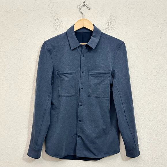 LULULEMON Compatibility Shirt Pigeon Blue Button Up LS Stretch Preppy - Picture 1 of 9